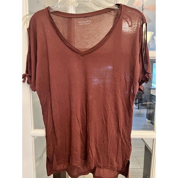 Allsaints womens blouse top XS Rust cold shoulder sleeves cotton             Cc - Picture 1 of 4